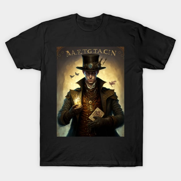 Steampunk Magician Tarot Card T-Shirt by Obotan Mmienu